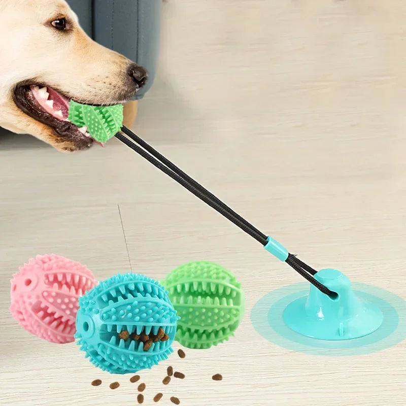 Interactive Suction Cup Dog Toy Treat Dispensing Sound Toy Durable Rubber Ball for Tug-of-War & Training